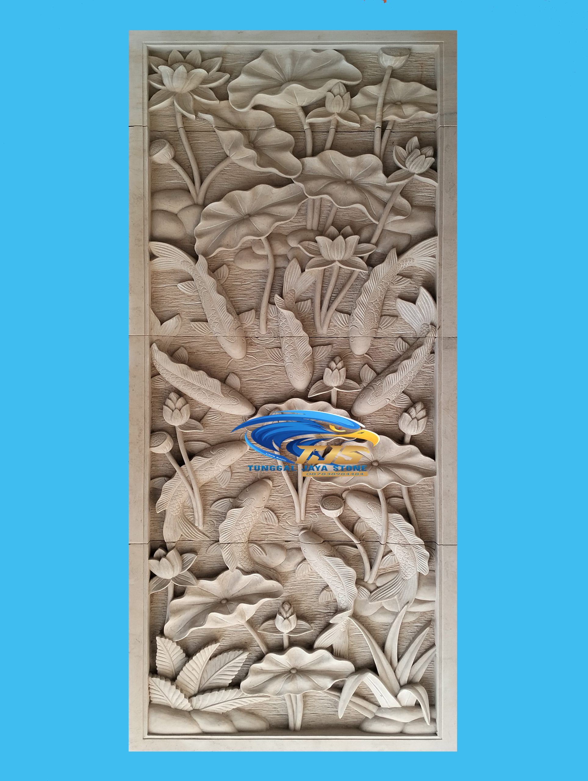 ornamen batu alam hiasan dinding motif 9 ikan koi produk tunggaljayastone