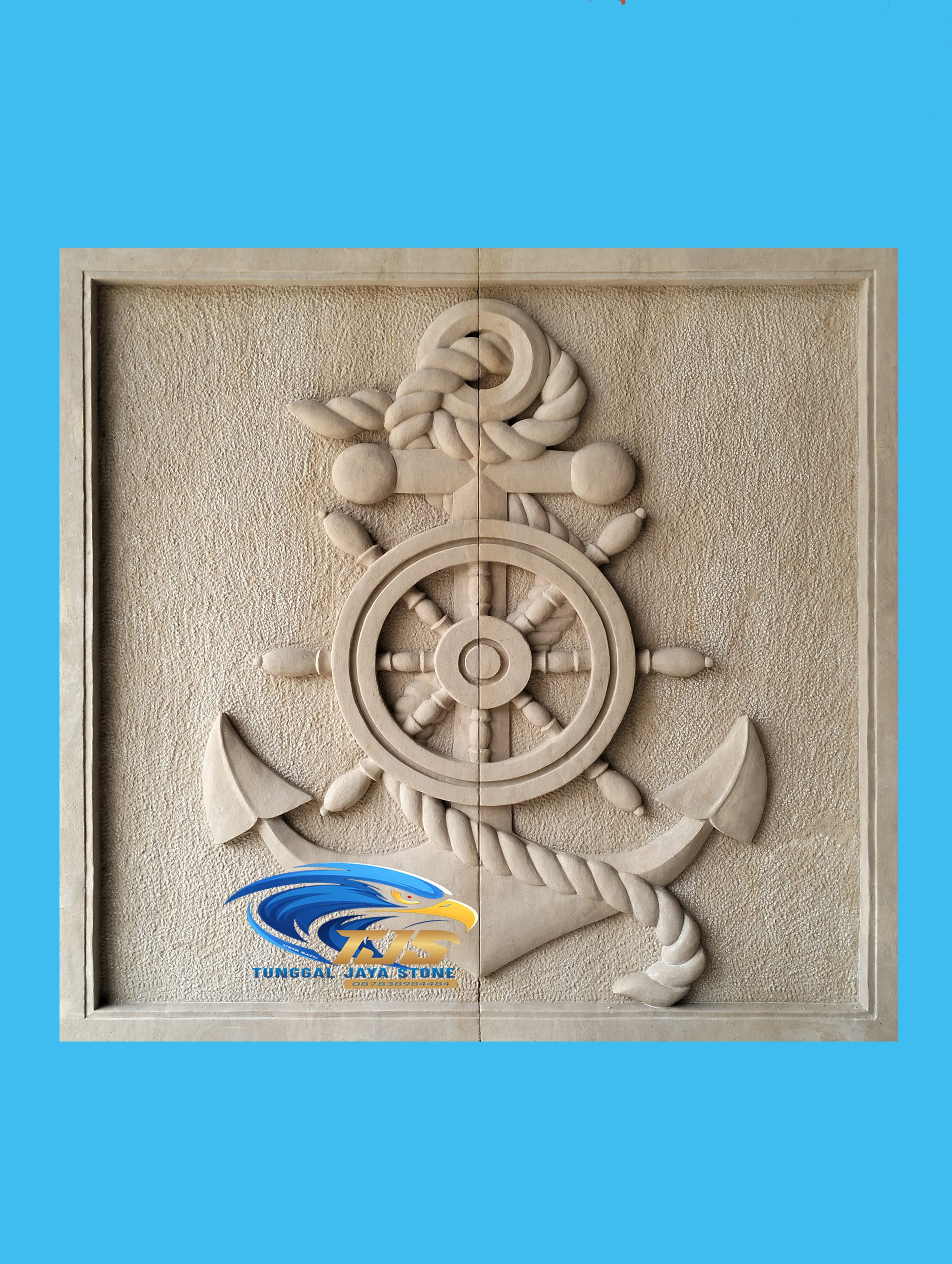 ukiran gambar jangkar,hiasan dinding yang di buat dari batu alam produk tunggaljayastone