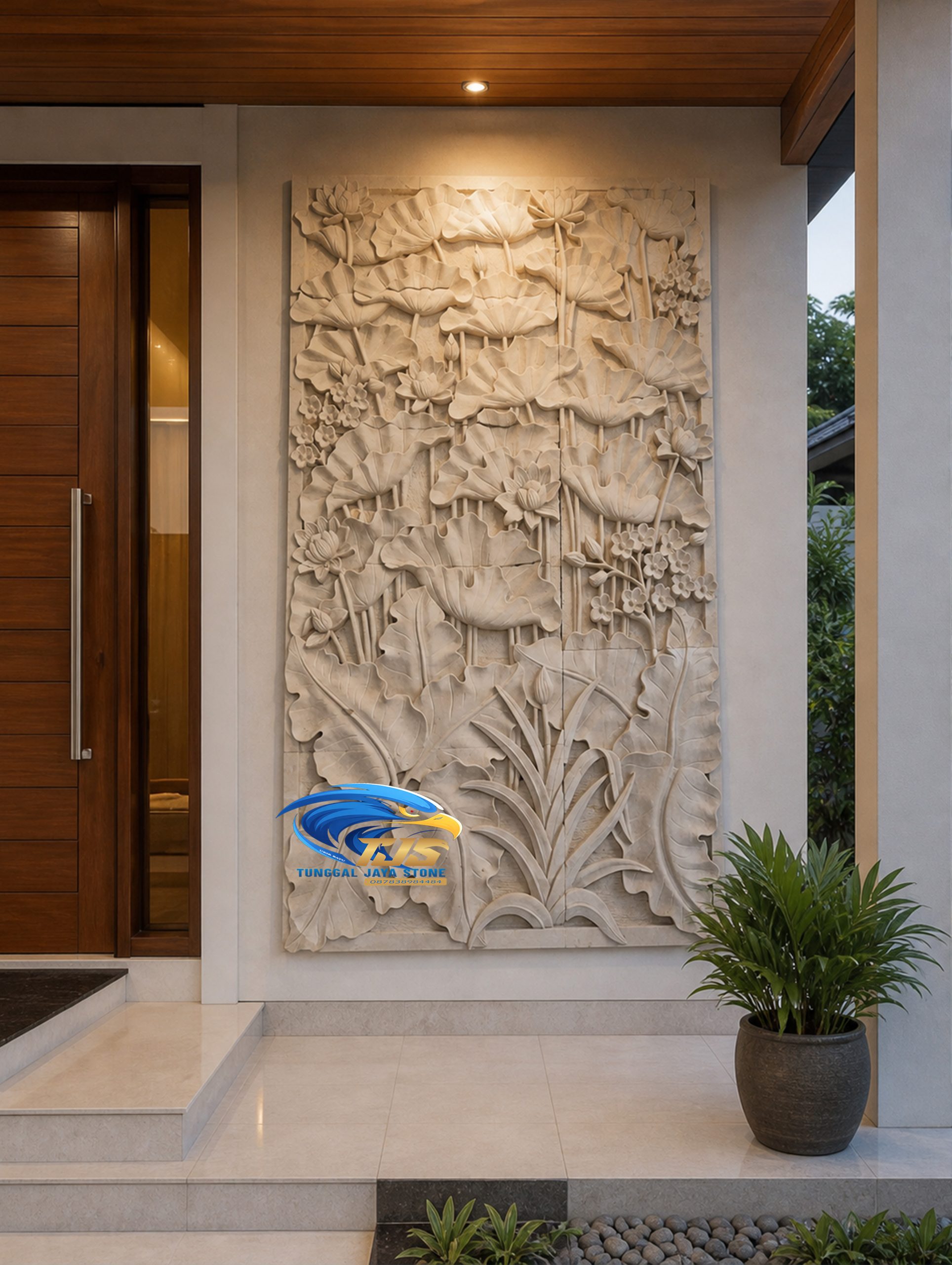 batu alam hiasan dinding teras motif bunga, produk unggulan tunggal jaya stone