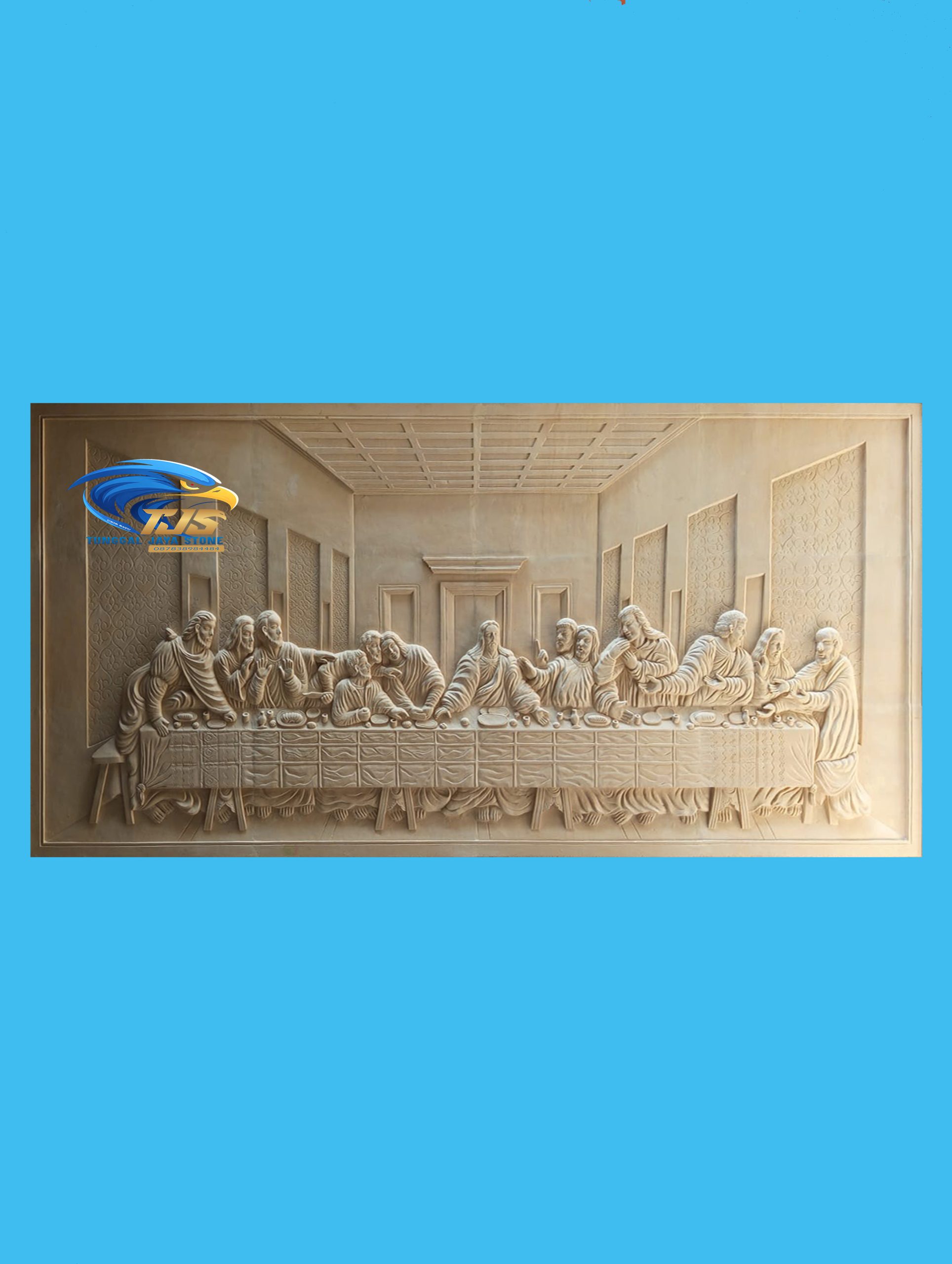 Ukiran batu alam motif yesus perjamuan kudus